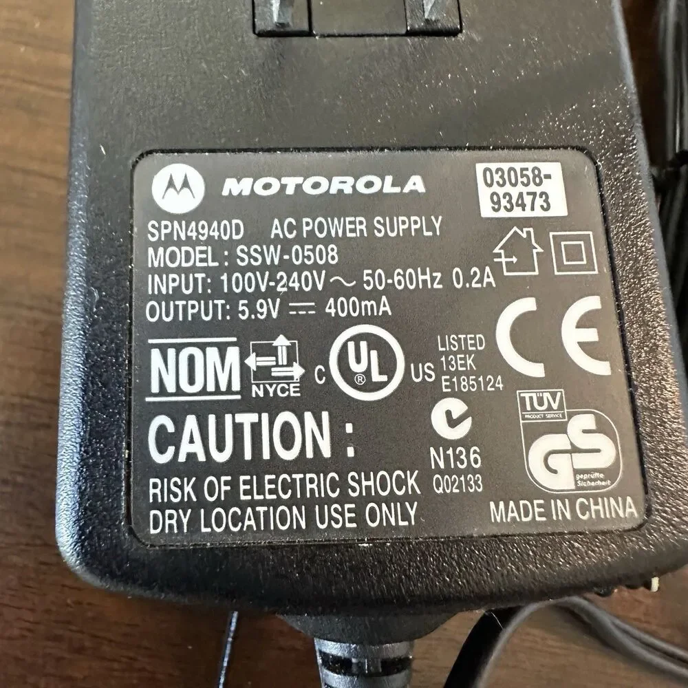 Motorola Phone AC Power Adapter Supply SPN4940D Charger Black Cellphone